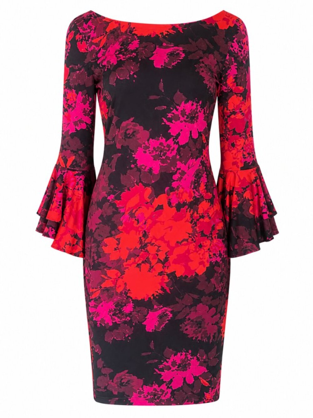 Frank Lyman Red Floral Bell Sleeve Shift Dress Size 14